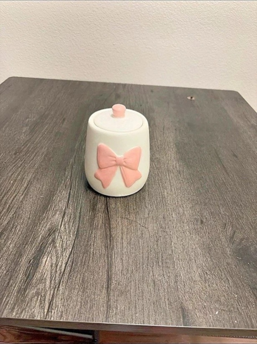 White & Pink Ceramic Bow Container